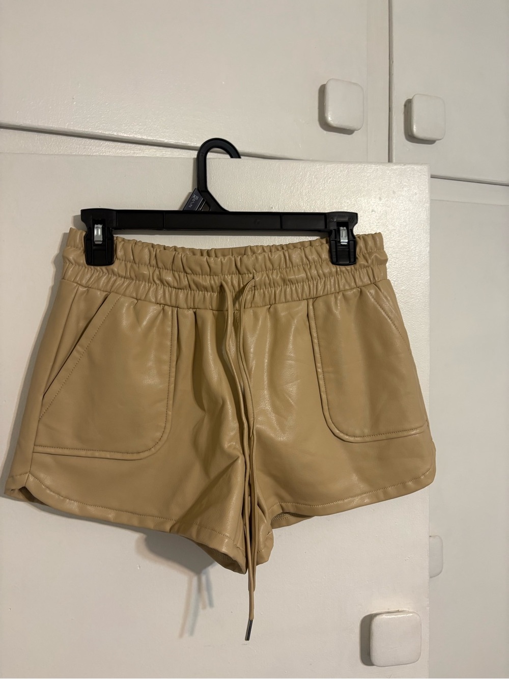 Sincerely Jules Tan Faux Leather Drawstring Shorts